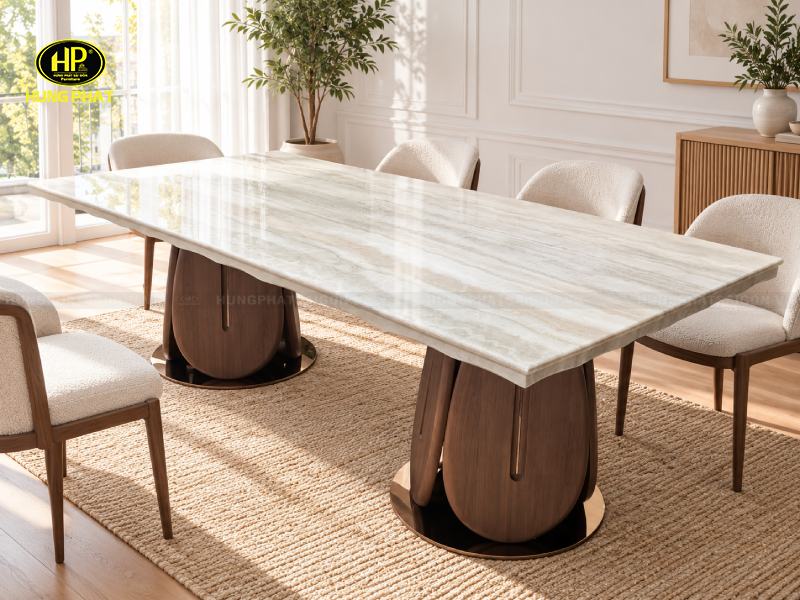 bàn ăn cơm vân đá phối gỗ tinh tế ba-0713