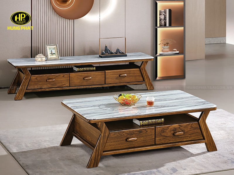 bàn trà cổ điện chân gỗ mặt đá bt-a026
