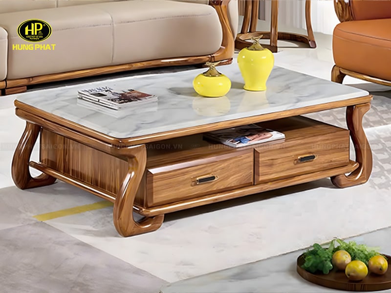 bàn trà cổ điển mặt đá chân gỗ bt-f108